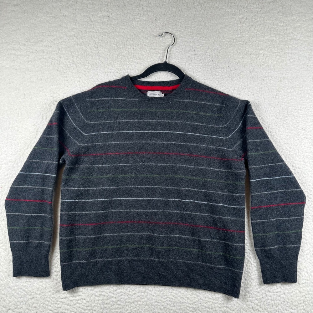 Howick Sweater Mens Lambswool Striped Crewneck Knit L Gray Dark Academia Preppy
